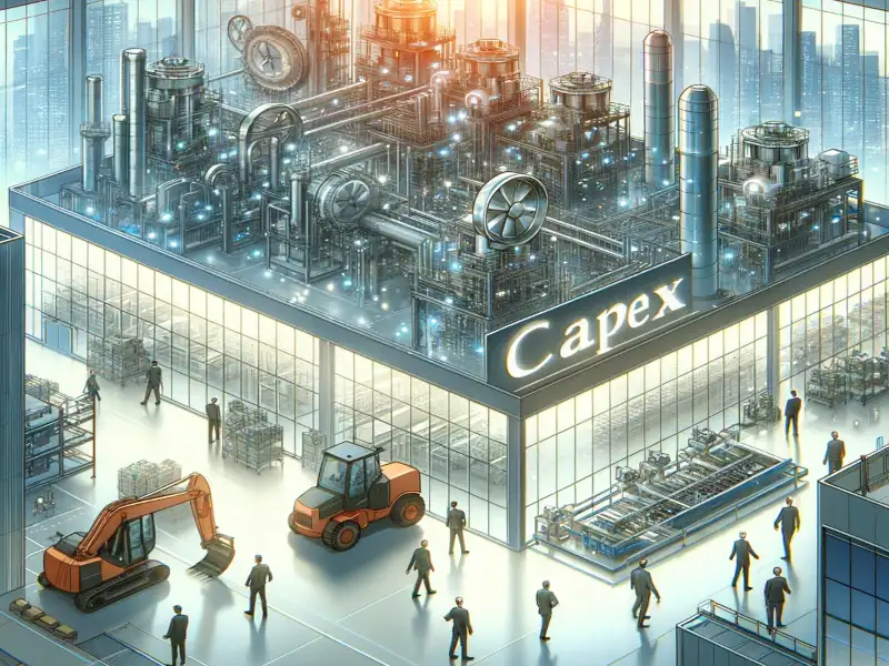 Ilustração da definição de CAPEX com trabalhadores a instalarem equipamento fabril.