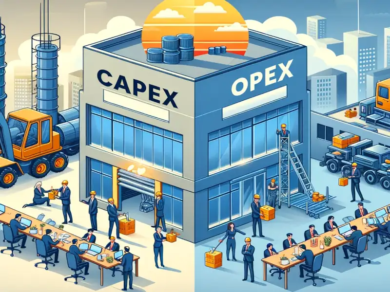 Uma ilustração em duas partes mostrando a diferença entre CAPEX e OPEX.